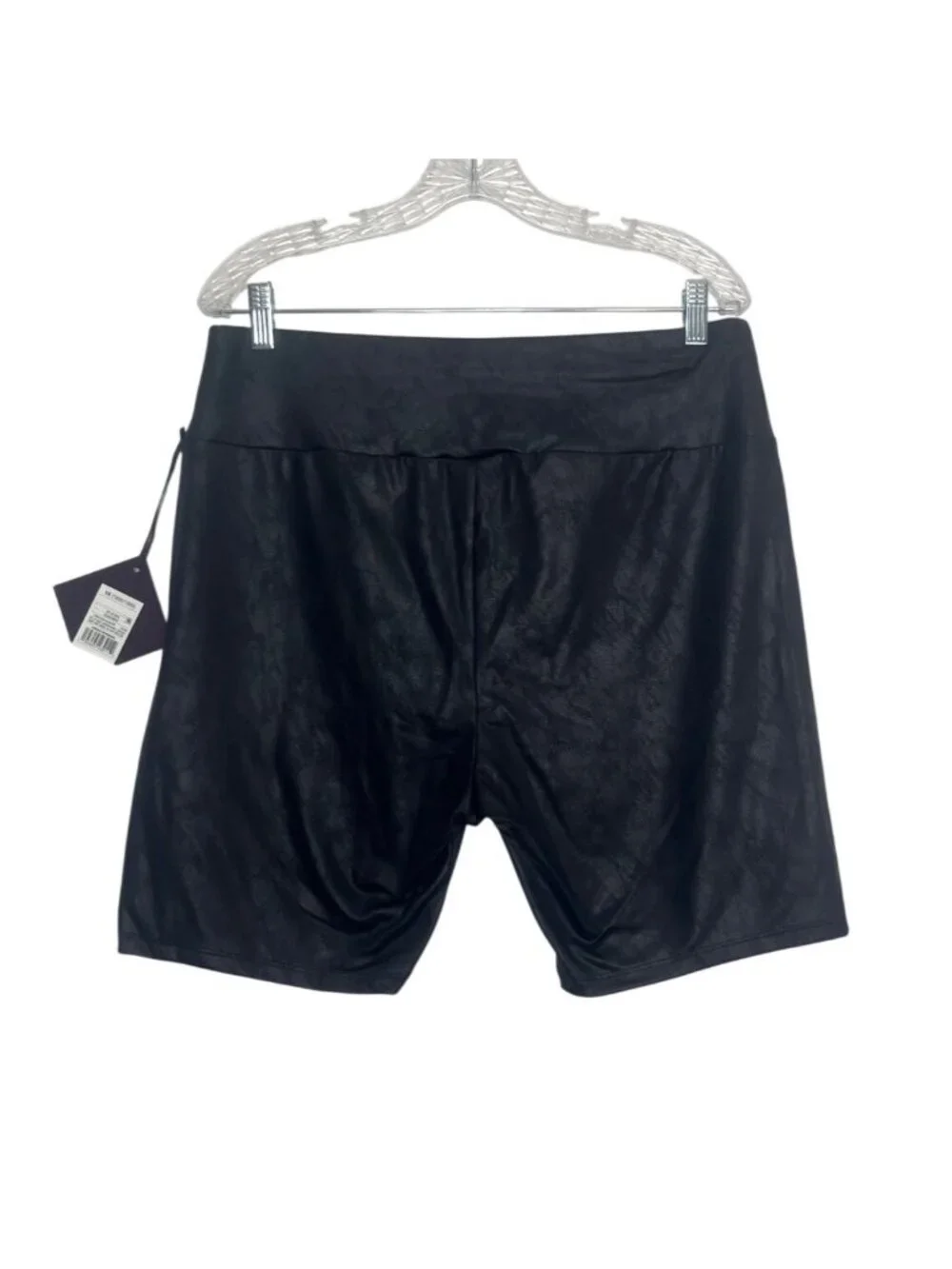 Ava & Viv High Waist Faux Leather Biker Shorts 1X Black New Liquid Shine